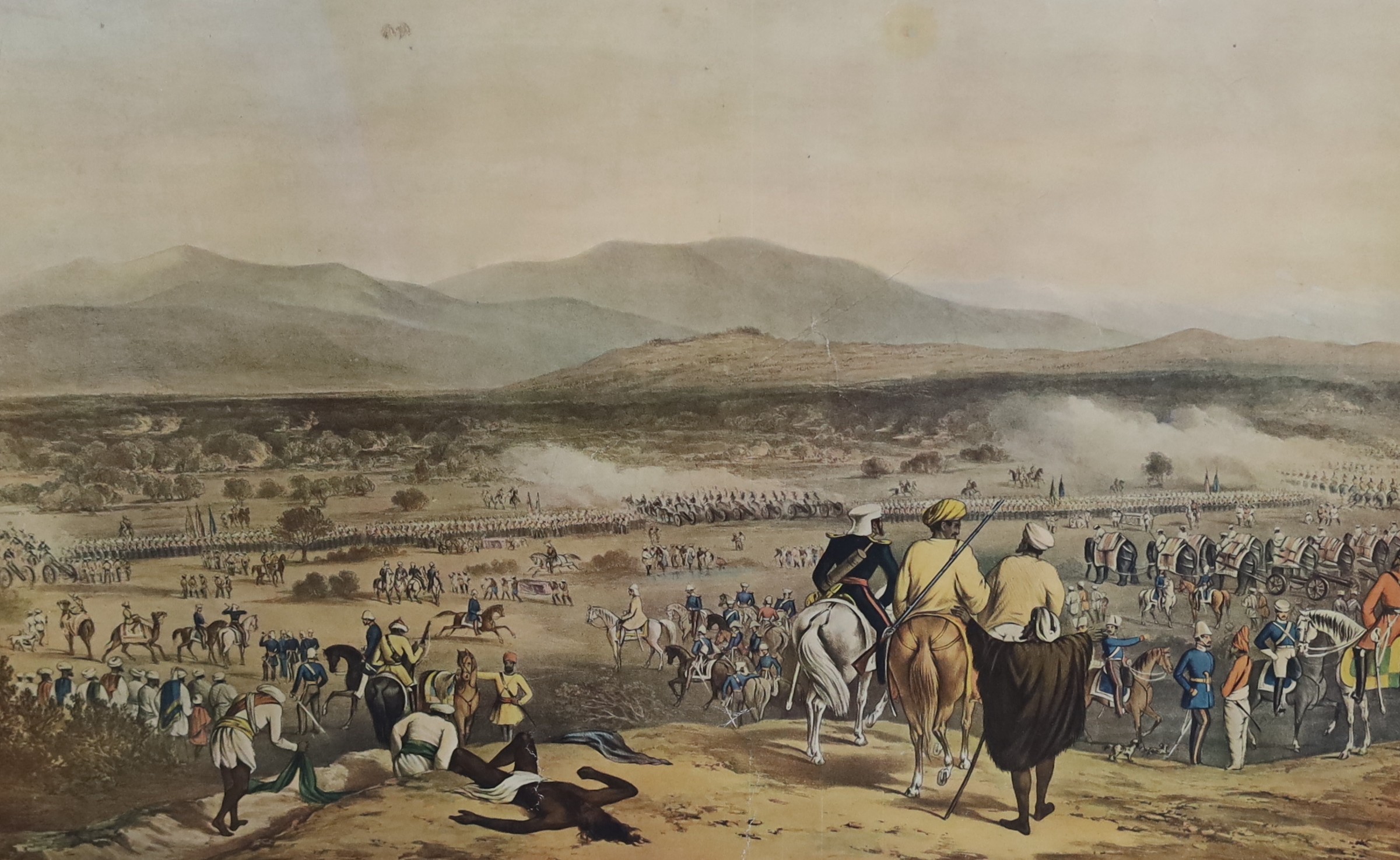 Major General Charles Becher Young RE (1816-1892), 'The Crossing of the Ghumbal', 1843', ink and watercolour, 30.5 x 47cm